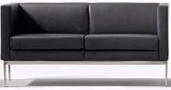 Odessa 2 Seat Executive Sofa, Black leather/ Inox