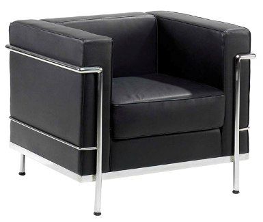 Square Back Bonded Leather Single Seat Reception Chair, Chrome Frame, Black