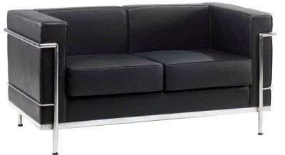 Sq back Black Leather face reception Twin Seater, chrome