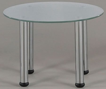 Small round glass coffee table, silver legs, 500 dia