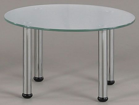 Medium round glass coffee table, silver legs, 600 dia
