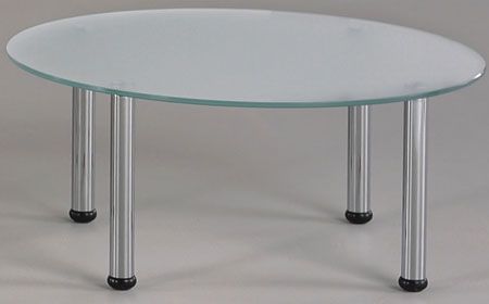 Large round glass coffee table, silver legs, 800 dia