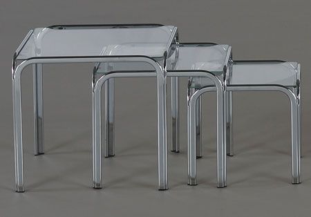 Nest of tables, clear glass, chrome frame