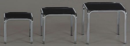 Nest of tables, black glass, chrome frame