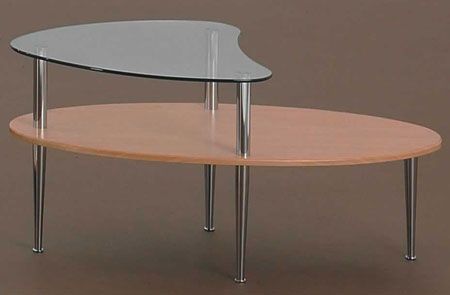 Combi coffee table, beech, clear glass 1200x680