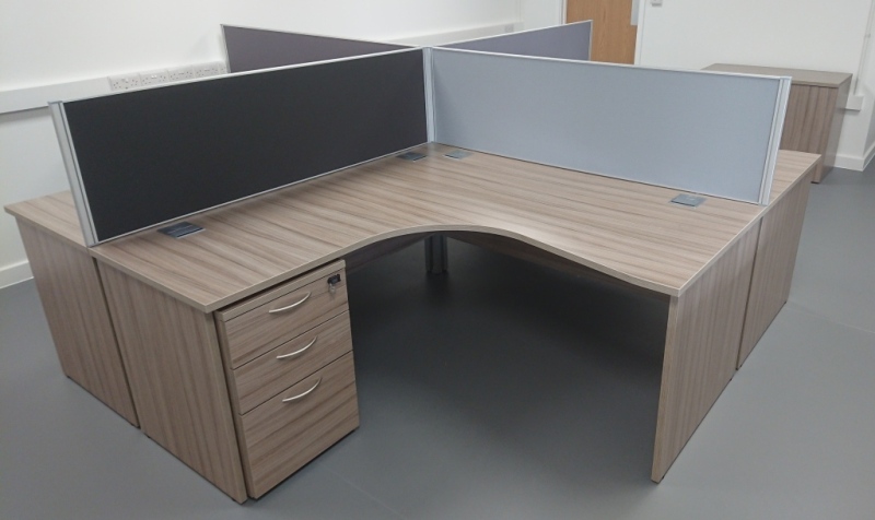 View Of Grey Oak Office Desk Cluster