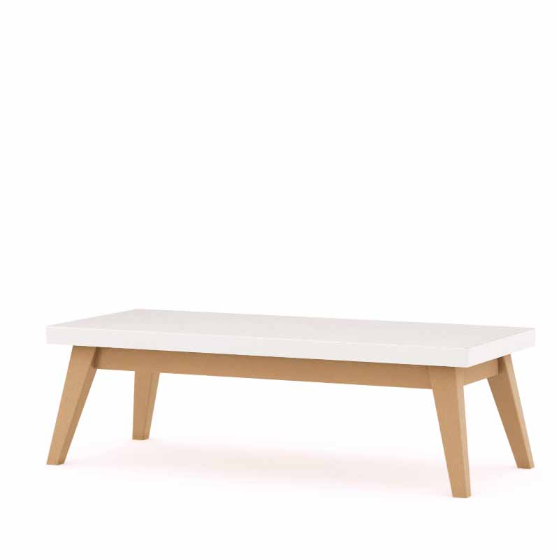 MMI Wooden Rectangular Table, Wooden Legs, White Table Top