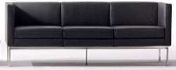 Odessa 3 Seat Executive Sofa, Black leather/ Inox