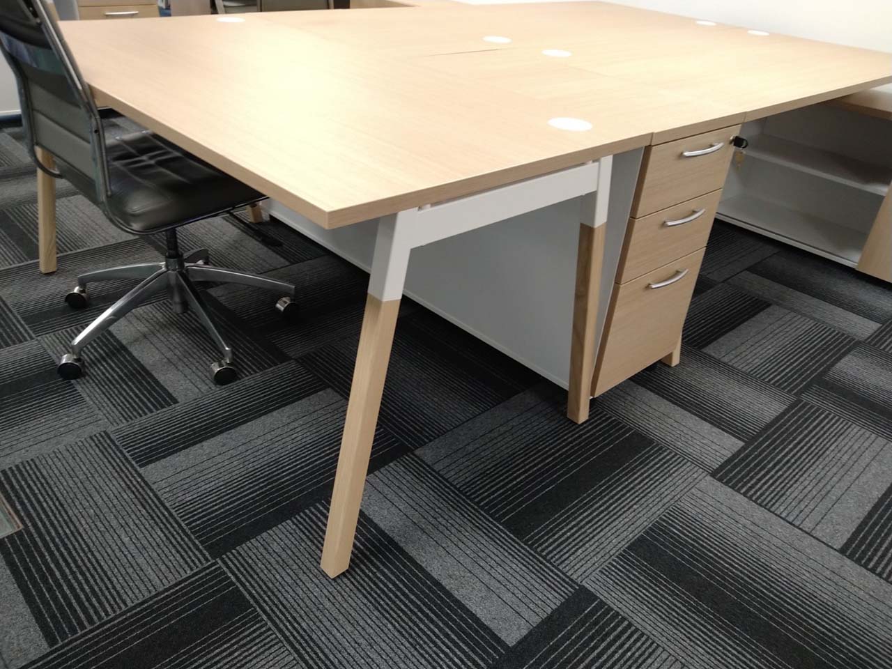 Oak Bench Desks with Oak & White Legs