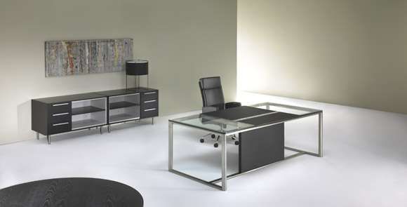 Diktat Executive Desk In Glass and Leather