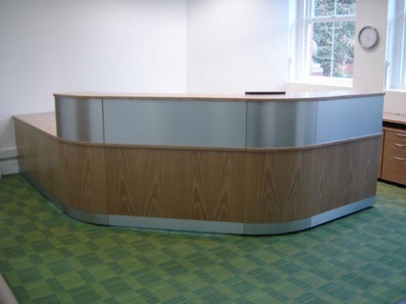 Reception Desk In Oak Veneer and Stainless Steel