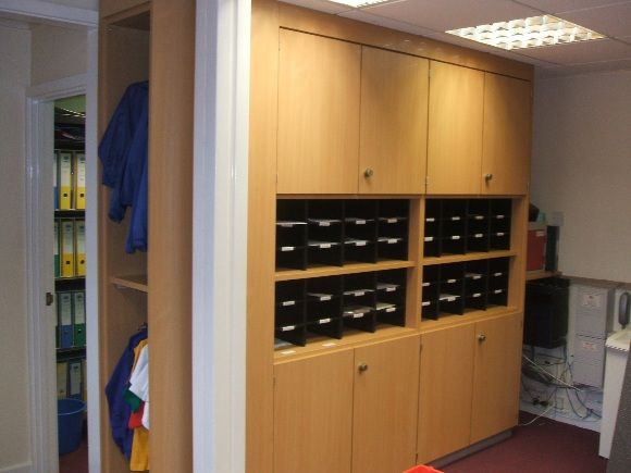 Storage Wall Cupboard Solution With Staff Postal Trays Visible