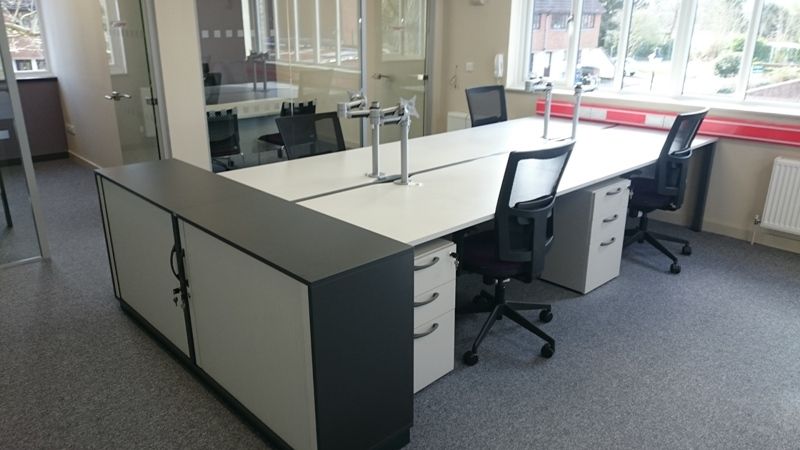 Grey Bench Desks with Mobile Pedestals