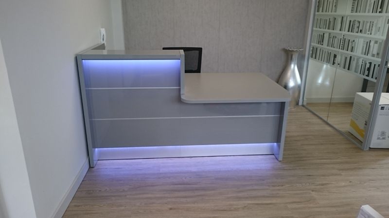 High Gloss Grey Reception Desk with LED Lighting