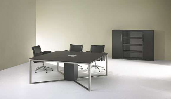Diktat Square Meeting Table in Black Leather Finish