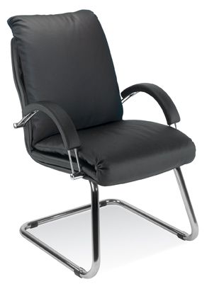Nadir Guest Chair Black Leather Front, Chrome Cantilever Frame