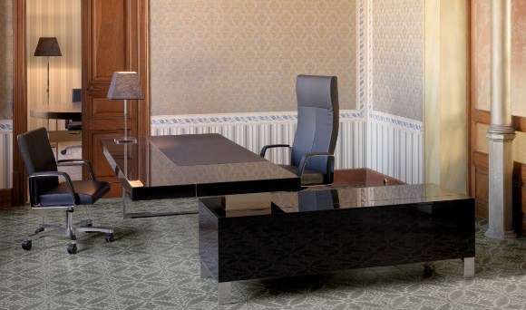 Black Piano Lacquer Touring Desk and Credenza