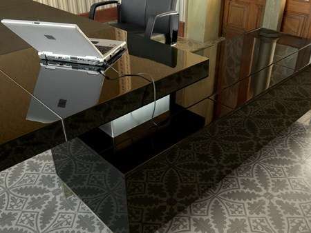 Black Lacquer Touring Desk and Credenza Detail