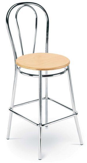 Tulipan Hocker Bar Stool Wood Seat Chrome Frame