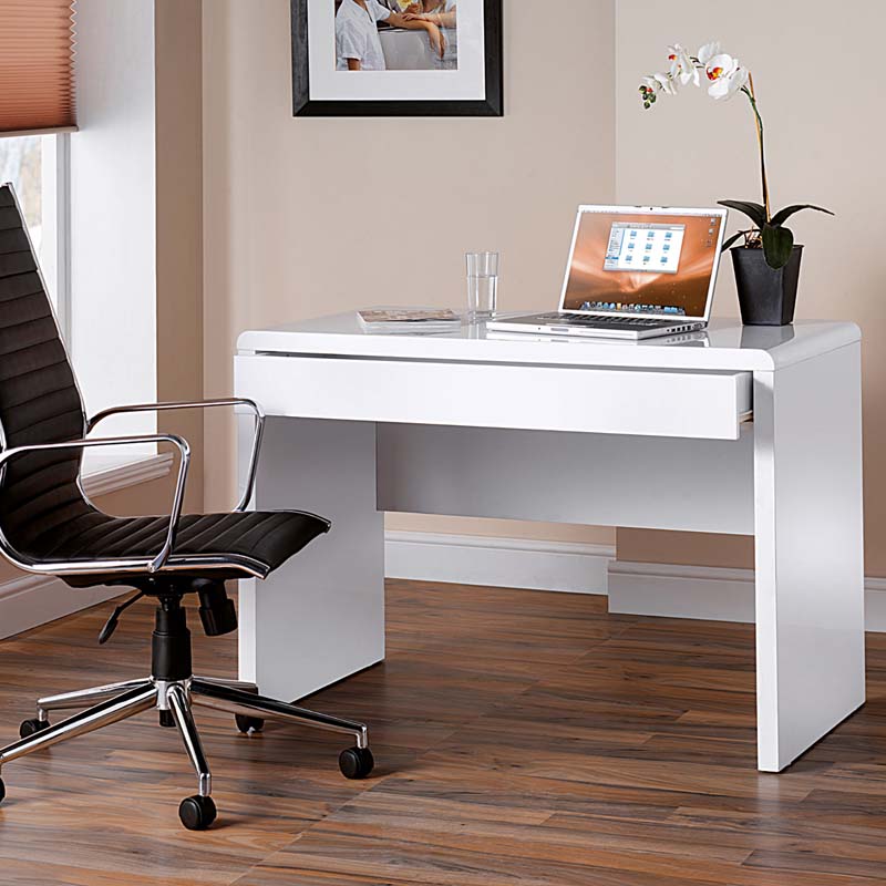Luxor Home Office Gloss White Desk with Drawer