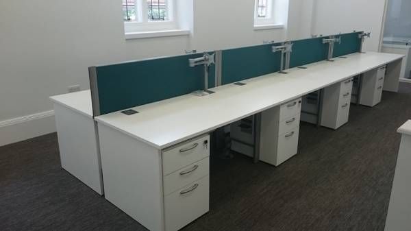 White Desk Bench Arrangement