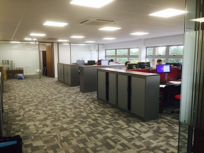 Office Desk Arrangement with Tambour Door Cupboards