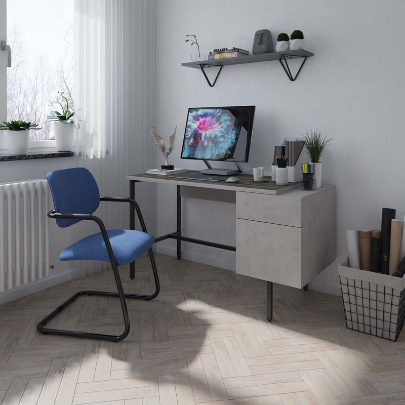 Delphi Home Office Concrete Grey Black Framed Desk