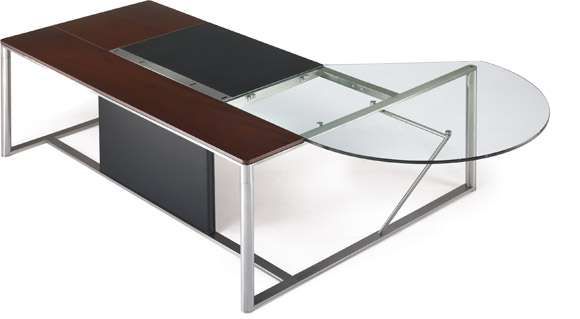 Diktat Executive Desk In Mahogany With Clear Glass Extension