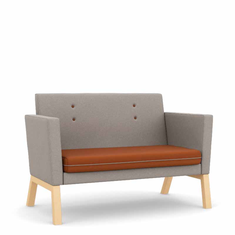MMI 2 Seat Lounge Chair, Medium Back, Wooden Legs, Grp 1