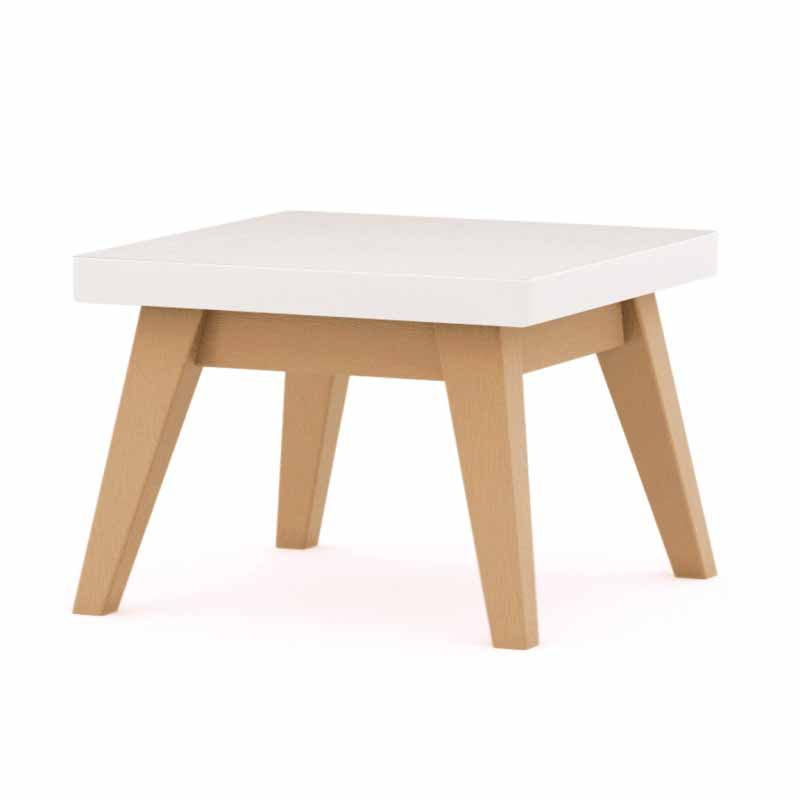 MMI Wooden Square Table, Wooden Legs, White Table Top