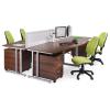 Cluster of 4 Walnut Wave Desks with Green Chairs