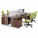 Cluster of 4 Walnut Wave Desks with Green Chairs