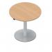 Round Height Adjustable Table with Ferrara Oak Top & Aluminium Silver Base