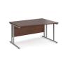 Left Hand Wave Desk 1400mm Wide Silver Legs Walnut Top