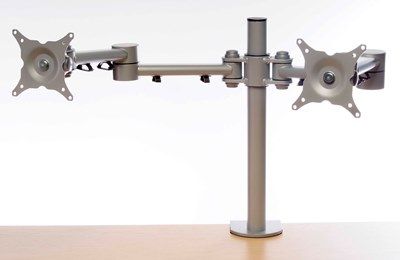 Height Adjustable Monitor Arm, 2 Screens Silver #