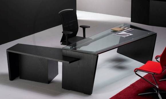 Origami Black Ash Veneer and Glass Executive Desk