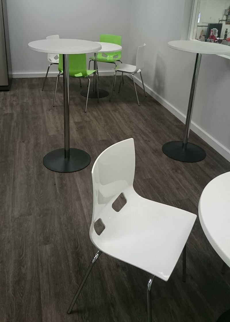 White Cafe Tables with Chrome and Black Bases