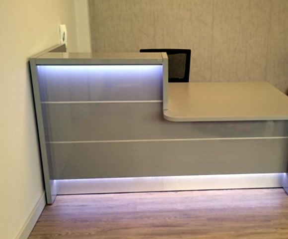 High Gloss Grey Reception Desk with LED Lighting