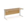 Narrow Rectangular Desk, 1600w, White Frame, Oak Top, M25 range