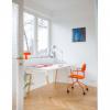  Ogi W Desk White Top with White and Wood Legs with Orange Chair