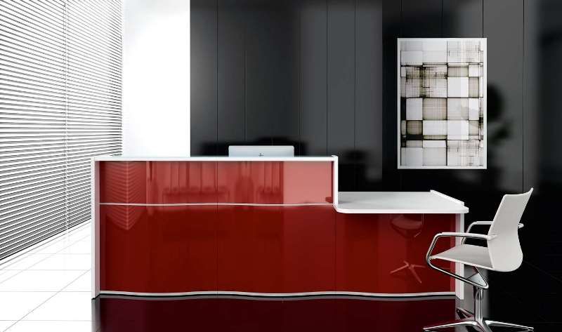 Wave Red High Gloss Reception Desk with DDA Counter