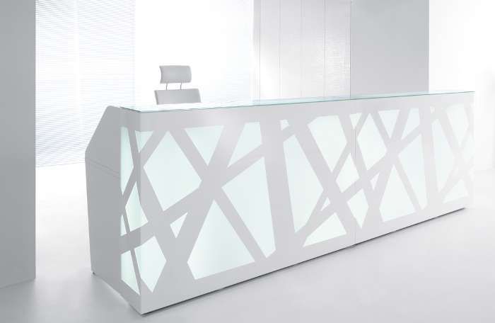 White Zig Zag Reception Desk with White LED Lighting