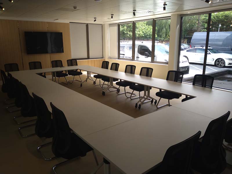 View of Training and Conference Meeting Room with tilt top mobile tables furnished by Aerofoil 